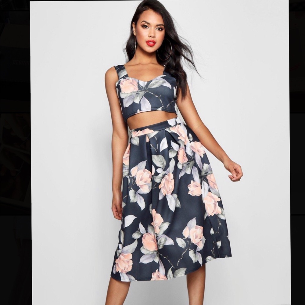 Boohoo crop top and midi skirt set